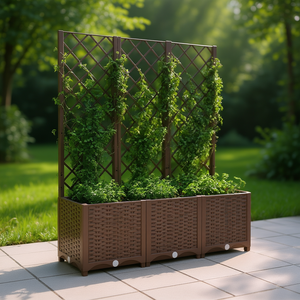 Jardinière en plastique marron avec treillis 47,2x15,7x53,5 pouces, pot de fleurs au design moderne pour usage extérieur - Product Image 2