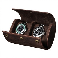 Eonluxe Vintage Boîte de rangement cylindrique en cuir de cheval pour montres mécaniques, portable, résistante aux chutes, pour voyage, étui à montres pour deux montres NEUF