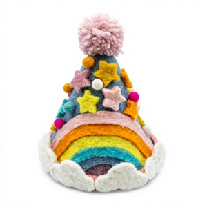 Handmade Eco-Friendly 100% Certified Wool Traditional Rainbow Hat <b>Stars</b> Pom Poms Wall <b>Hanging</b> Christmas Decoration Indoor Decor - Product Image 2