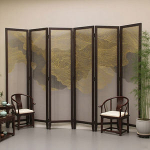 Cloison pliante <span class=keywords><strong>et</strong></span> mobile en Georgette semi-transparente peinte à la main en <span class=keywords><strong>bois</strong></span> massif simple pour salon - Product Image 3