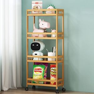 Bamboo 4 Tier Wheeled <b>Storage</b> <b>Cart</b> Slim Organizer For Bathroom Kitchen Laundry Room - Product Image 4