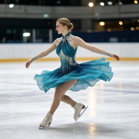 Robe de patinage artistique bleu turquoise dégradé à col halter, ornée de strass et de mailles, à manches longues, pour la compétition et les spectacles des adultes et des enfants