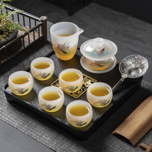 Glass <b>Tea</b> <b>Set</b> Kung Fu <b>Tea</b> Cup Gaiwan White Jade <b>Tea</b> <b>Set</b> Gift Box Office Business Gifts Home Use With Lid Cylinder Shape - Product Image 2