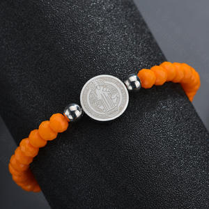 Elastique fait à la main religieux hommes femmes bijoux coloré Double face gravé San Benito jésus charme cristal perlé <span class=keywords><strong>Bracelet</strong></span> - Product Image 2