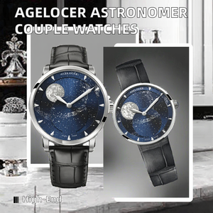 Montre <span class=keywords><strong>AGELOCER</strong></span> originale pour couple d'astronautes, montre mécanique automatique de luxe avec phase lunaire, bracelet en acier inoxydable et cuir, cadeau d'anniversaire - Product Image 2