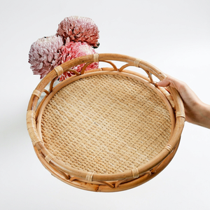 Plateau de service pour petit-déjeuner DHT Boho, artisanat, panier rond en rotin, tissé à la main, couleur personnalisée, taille personnalisée, origine Vietnam, pour usage domestique - Product Image 1