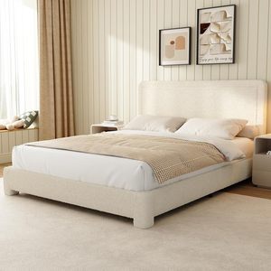 Telaio del <span class=keywords><strong>letto</strong></span>, moderna struttura del <span class=keywords><strong>letto</strong></span> crema con testiera angoli morbidi arrotondati - Product Image 4