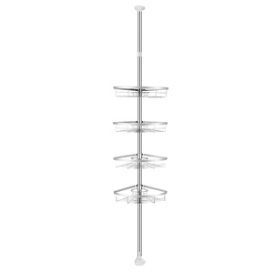 Fabricante ajustable niquelado 4 capas Cesta de acero varilla de tensión Caddy estante de baño - Product Image 1
