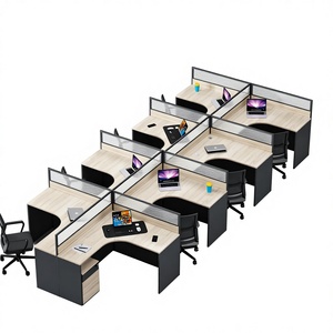 Scrivania da Ufficio Modulare a L in Legno Moderno con Partizione e Funzione Estensibile, Ufficiale Liyu - Product Image 1