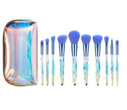 Ensemble de pinceaux de maquillage (10 pièces) avec poils en nylon, manche transparent en cristal nacré chatoyant - Product Image 2