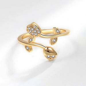 Gold Silver Plated Flower Shaped Hollow Irregular Geometric <b>Opening</b> <b>Ring</b> Sparkle Micro Pave Zircon Rose Flower <b>Rings</b> Anillo De - Product Image 3