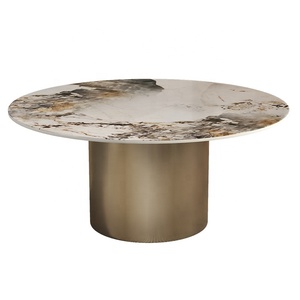 Bộ Bàn Cà Phê Thép Kim Loại Màu Vàng Đá Cẩm Thạch Gốm Sứ Đá Thiêu Kết Tròn Sang Trọng Hiện Đại Bàn Ghế Bên Cạnh Cocktail - Product Image 5