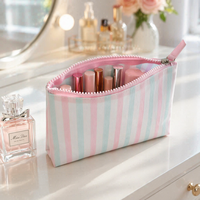 Sac de toilette chic à rayures brillantes en PVC avec fermeture éclair pour voyage, trousse de toilette grande capacité, sac de maquillage imperméable pour femmes