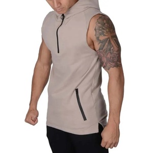 Wholesale Custom <b>Men's</b> Workout <b>Sleeveless</b> Sportswear Singlets Tank Top Muscle Fitness Lightweight Half Zip up <b>Hoodies</b> for <b>Men</b> - Product Image 2