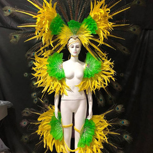 Costume de coiffe et ailes de <span class=keywords><strong>samba</strong></span> brésilienne en plumes de paon sur mesure pour vêtements de performance de scène de carnaval de Rio - Product Image 2