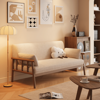 Sofá Chesterfield Japonés de Madera Maciza de Tres Plazas, Ecológico, Duradero, Relleno de Esponja, Forma Cuadrada, para Sala de Estar de Apartamento