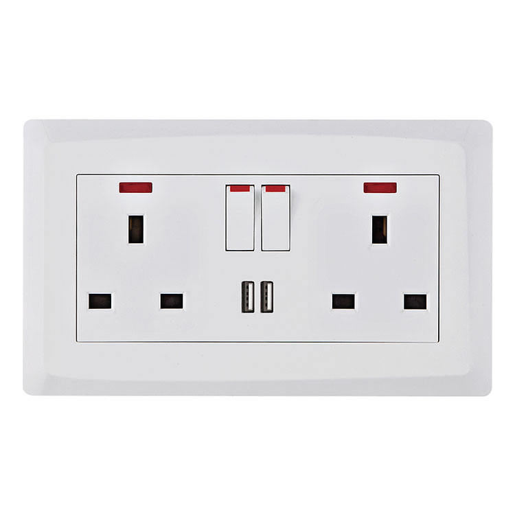 UK Standard 2G 2W Light Switch Socket 13A 250V Push Button Power Electrical Wall Double Sockets and Switches With LED Indicator