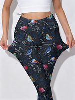 Leggings de yoga vintage pour femmes, motif oiseaux peint à l'huile, collants mignons à motif d'oiseaux chanteurs, pantalons de fitness extensibles, vêtements de sport