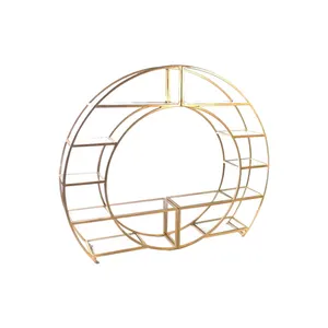 Custom Round Circle Backdrop Stand Gold Metal Wedding Bar Wine Shelf For Event Decoration