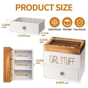 Caja de almacenamiento de madera con tapa para productos de higiene femenina, tampones y detergente para ropa; incluye cajón. - Product Image 4