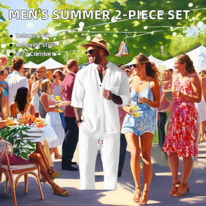 Abiti estivi da <span class=keywords><strong>uomo</strong></span> larghi Casual a manica media due pezzi Set completo traspirante <span class=keywords><strong>per</strong></span> <span class=keywords><strong>uomo</strong></span> - Product Image 2