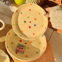 Service de vaisselle en céramique crème à pois, style moderne et minimaliste Leeyi – Bols et assiettes élégants, grand bol à soupe, assiette à riz et nouilles