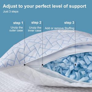 Almohada de Bambú Refrescante para Dormir, Almohada de Espuma Viscoelástica con Ajuste de Altura y Relleno Adicional para Dormir de Lado - Product Image 3