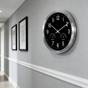 Reloj de pared profesional de 10 pulgadas con esfera negra, marco de aluminio, con termómetro y higrómetro para oficina de abogados - Product Image 3