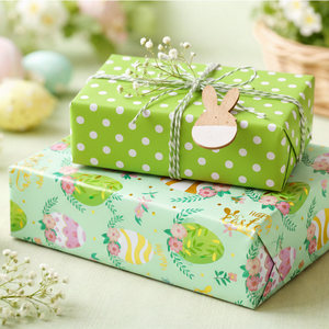 กระดาษห่อของขวัญอลูมิเนียมเคลือบสีเขียวลายอีสเตอร์แบบดั้งเดิม พร้อมลายพิมพ์รูปไข่ทาสี - Product Image 4