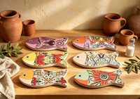 Sous-plat en céramique imprimé en forme de poisson personnalisé, motif floral océanique et mandala, résistant à la chaleur pour cuisine et table