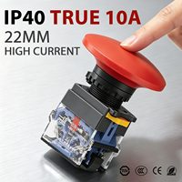 Interrupteur à bouton-poussoir à tête champignon M60, ouverture 22 mm, à enclenchement momentané 1NO1NC 10A, en plastique, pour applications électriques d'appareils ménagers