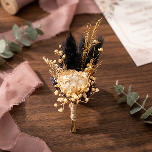 Dried Flower Lapel Boutonniere Floral <b>Buttonhole</b> Gold Tone Floral Accessory for Wedding Party Suit Decor - Product Image 2