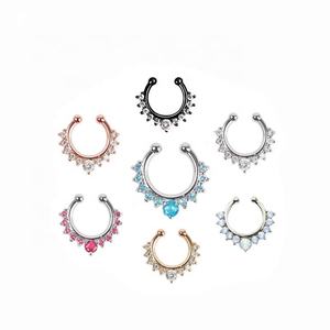 Offres Spéciales CZ <span class=keywords><strong>diamant</strong></span> décoration <span class=keywords><strong>faux</strong></span> nez anneaux cerceau plaqué or aucun <span class=keywords><strong>piercing</strong></span> bijoux cristal nez anneau broche - Product Image 4