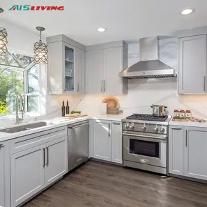 Ais moderno estilo americano design cheio durável amostra modular cozinha conjunto de móveis branco fosco laca shaker armário de cozinha