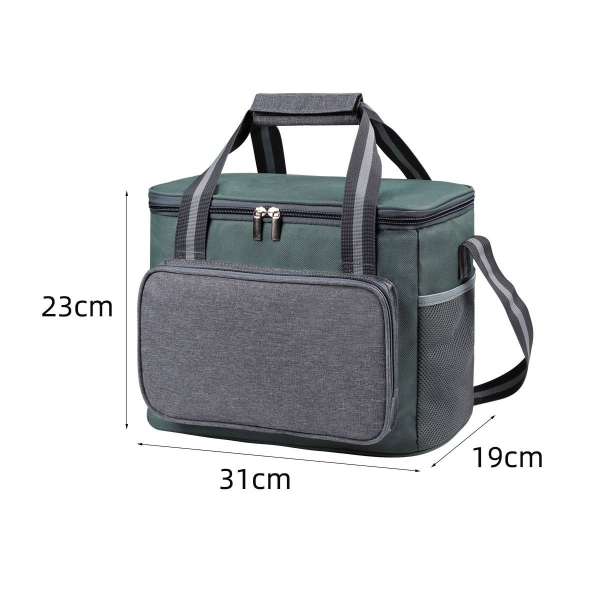 Color-blocked insulated bag with front pockets, dark green and gray