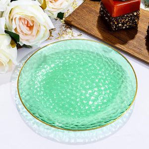Assiettes à dessert jetables en <span class=keywords><strong>plastique</strong></span> <span class=keywords><strong>transparent</strong></span> de luxe en gros, bord doré, motif marteau, personnalisées pour les mariages et les fêtes - Product Image 6