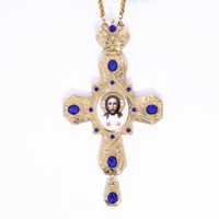 ZD075 Nouveau Pectoral de Prêtre Orthodoxe Grec en Alliage de Zinc Plaqué Or 18K avec Collier et Diamant Carré en Cristal Coloré