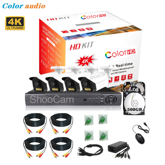 Security Camera System 4 Channels Night Vision Full Color 4CH 4 Channel 4K Ahd DVR Kit Simulates CCTV DVR Camera System