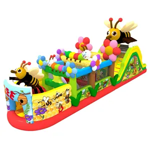 Nouveau design jardin fleurs abeille gonflable videur Combo toboggan parcours d'obstacles cavalier gonflable château sautant pour les enfants