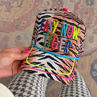 Casquette 5 panneaux personnalisée avec broderie 3D motif tigre, zèbre, cerf, lettres colorées brodées, casquette de baseball tendance pour femmes