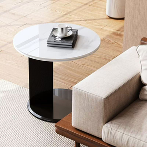Modern Luxury Small Round Coffee <strong>Table</strong>, Solid Wood Oak <strong>Side</strong> <strong>Table</strong> with New Rock Slab, Durable for Living Room &amp; Bedroom - Product Image 2