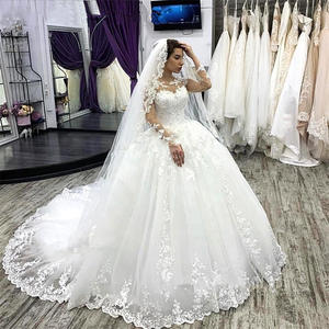 Abito da Sposa di Lusso Moderno con Maniche Lunghe e Strascico <span class=keywords><strong>Sexy</strong></span> Pizzo Drappeggiato e Decorazioni con Applique Floreali - Product Image 5