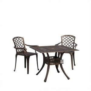 Set Bistrot in Alluminio Pressofuso e Bronzo, 3 Pezzi, Arredamento da Giardino Resistente alle Intemperie, Design Tradizionale - Product Image 1