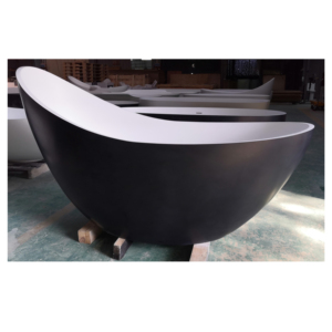 Sang trọng hiện đại freestanding đá bồn tắm Matte Trắng rắn bề mặt đá nhựa bồn tắm phổ biến hình bầu dục mặt trăng hình dạng ngâm tắm - Product Image 4