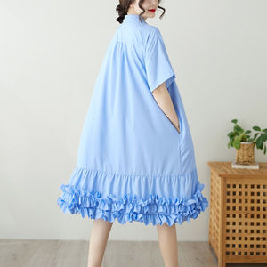 เดรสเชิ้ตทรงหลวมโอเวอร์ไซส์สำหรับผู้หญิง - เดรสลำลองแขนสั้นความยาวปานกลางแฟชั่น - Product Image 5