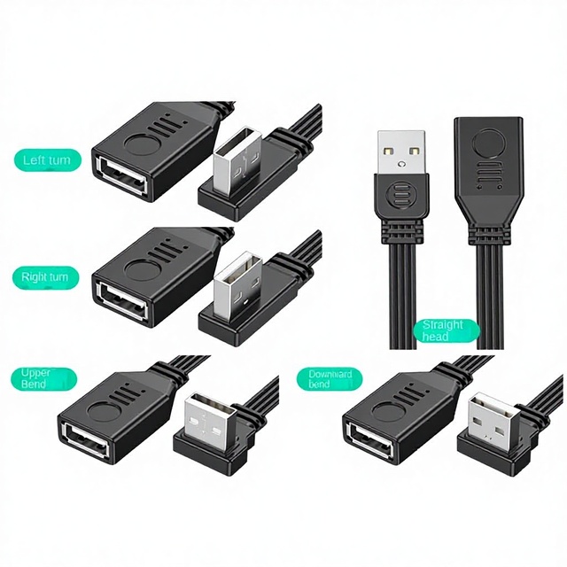 USB 2.0 Male/Female Right-Angle Flat Silicone Soft Ribbon Cable Copper Conductor for Flash Drive Mobile Phone Data Extension