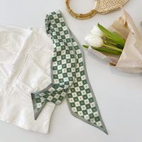 Écharpe en satin à longs rubans à motif floral en forme de cœur à carreaux verts printemps-été, accessoires de mode pour femmes