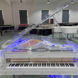 Piano de cristal personalizado con funda de diseño completamente transparente para piano de decoración de lujo OEM