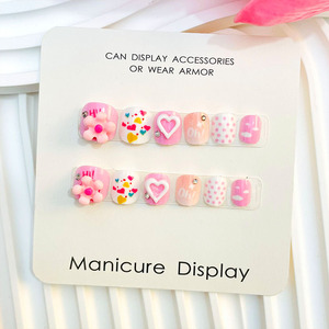 Uñas Postizas para Niñas, 12 Piezas, Diseño de Dibujos Animados, Conejo, Oso, Flor, Lazo, Caramelo, para Niñas de 3 a 6 Años, Removibles, Reutilizables, Venta al Por Mayor - Product Image 1