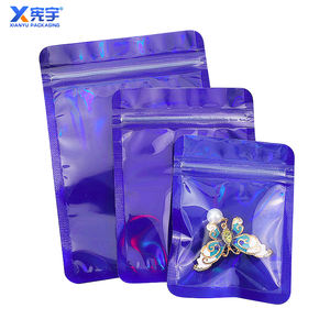 Sac à fermeture éclair holographique bleu rose personnalisé, sac en mylar réutilisable avec fenêtre transparente pour aliments, sucre, bijoux, collier, pierres précieuses, <span class=keywords><strong>bague</strong></span> - Product Image 5